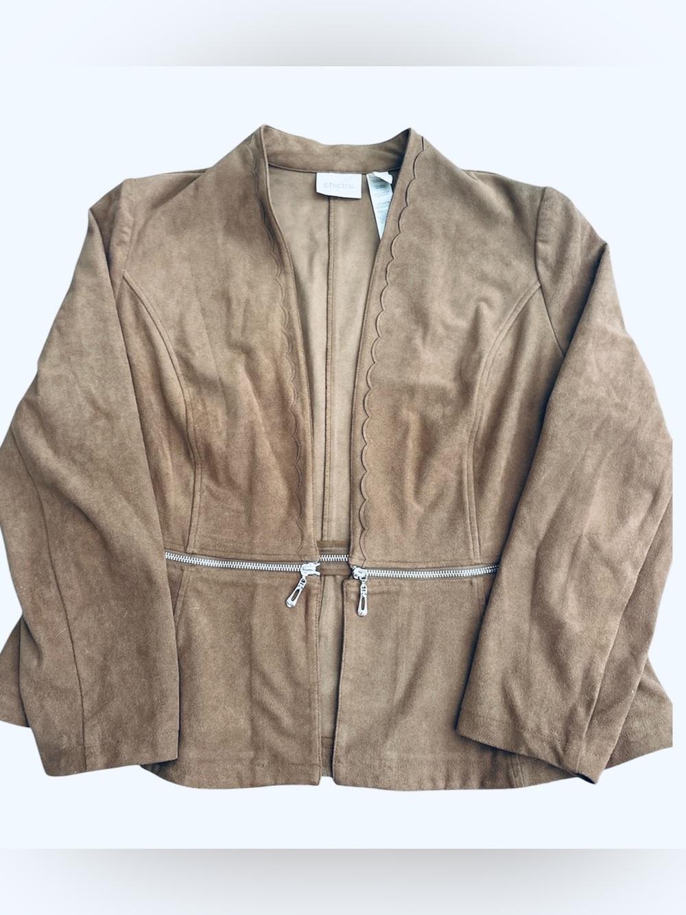 Chico's Brown Suede-Look Zip-Accent Jacket Women Size 2